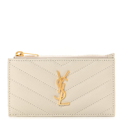 Saint Laurent Grain De Poudre Matelasse Chevron Monogram Fragments Zippered Card Case Blanc Vintage 1 of 8
