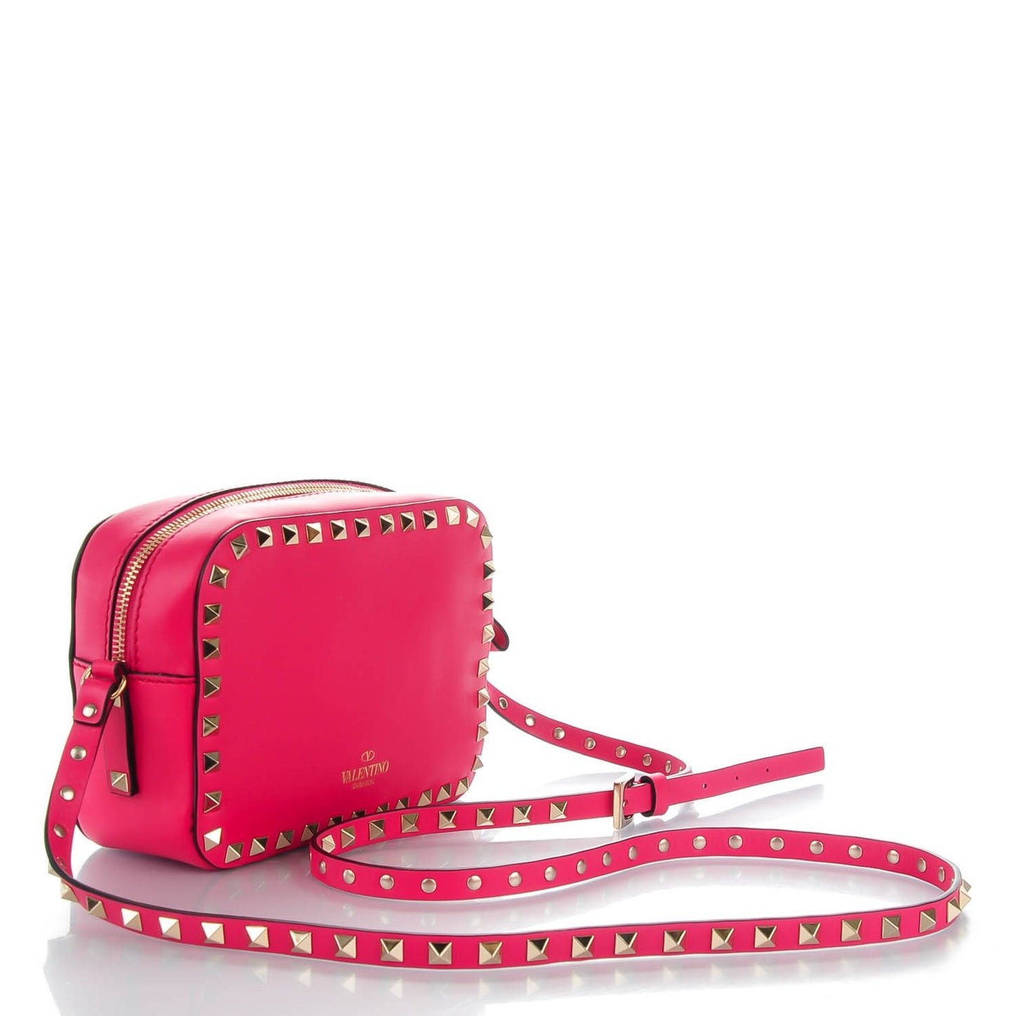 Calfskin Rockstud Camera Crossbody Bag Deep Fuxia