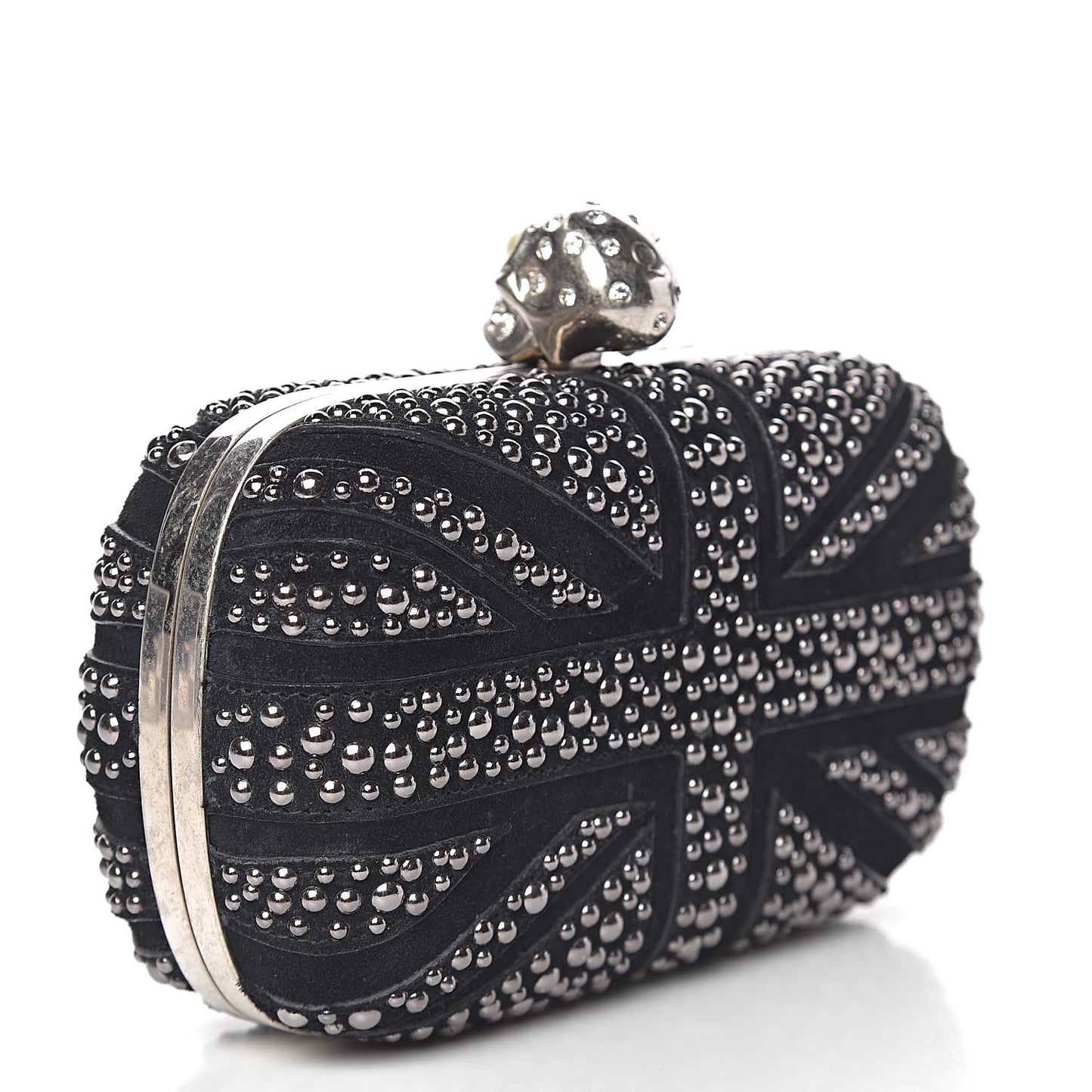 Suede Studded Britannia Skull Box Clutch Black
