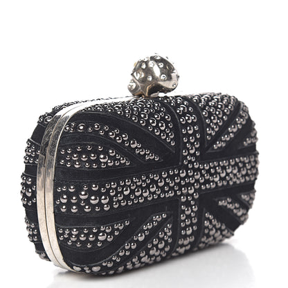 Alexander McQueen Suede Studded Britannia Skull Box Clutch Black 3 of 10
