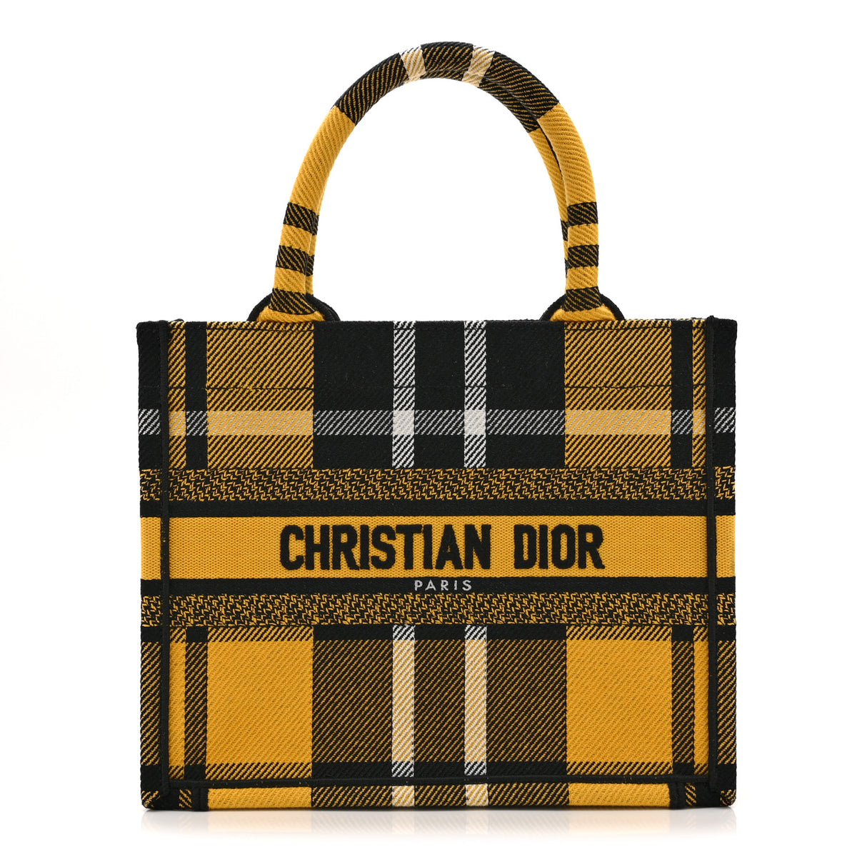 Canvas Embroidered Small Tartan Check Book Tote Yellow Multicolor