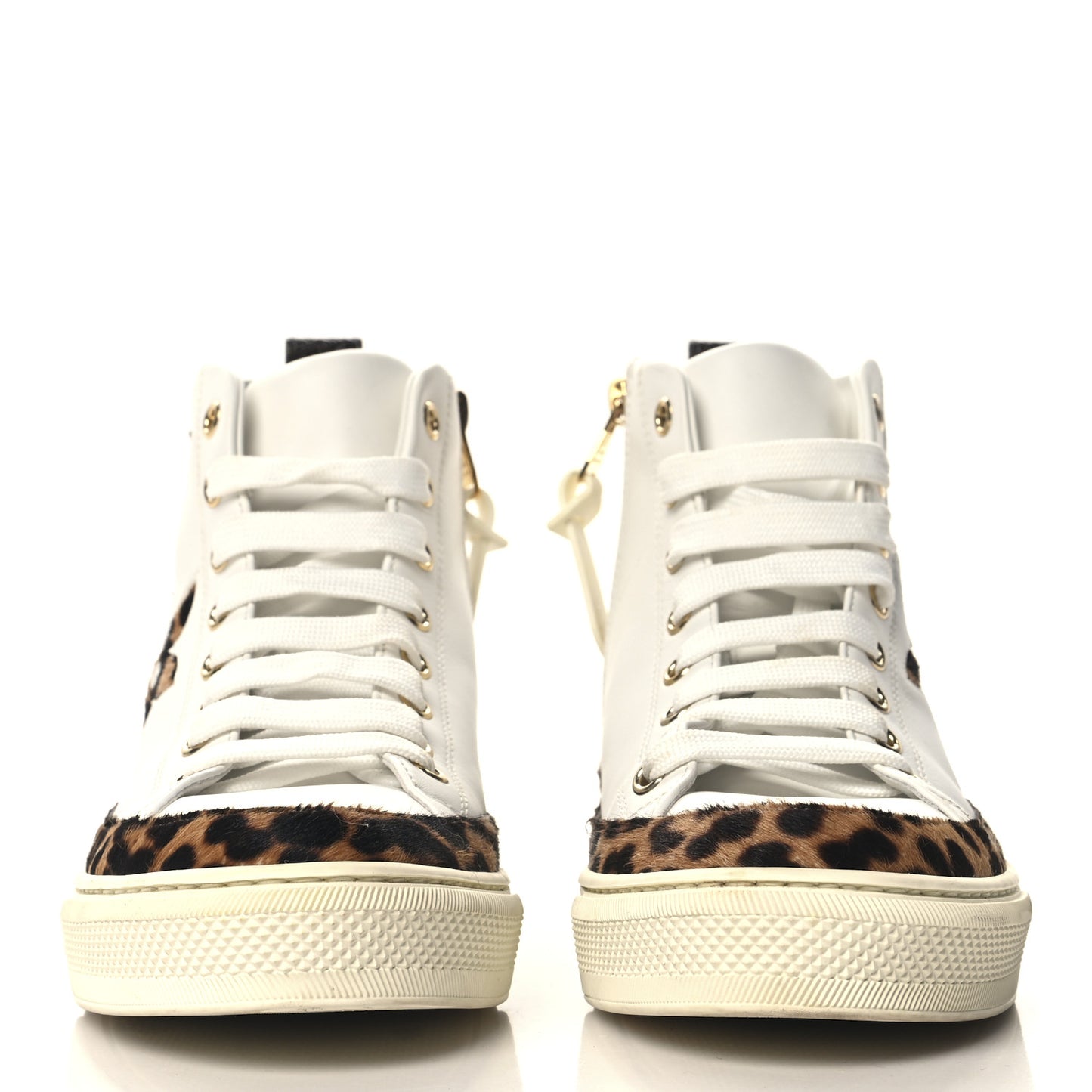 Pony Hair Leopard Calfskin Monogram Giant Stellar Sneaker Boots 37 White