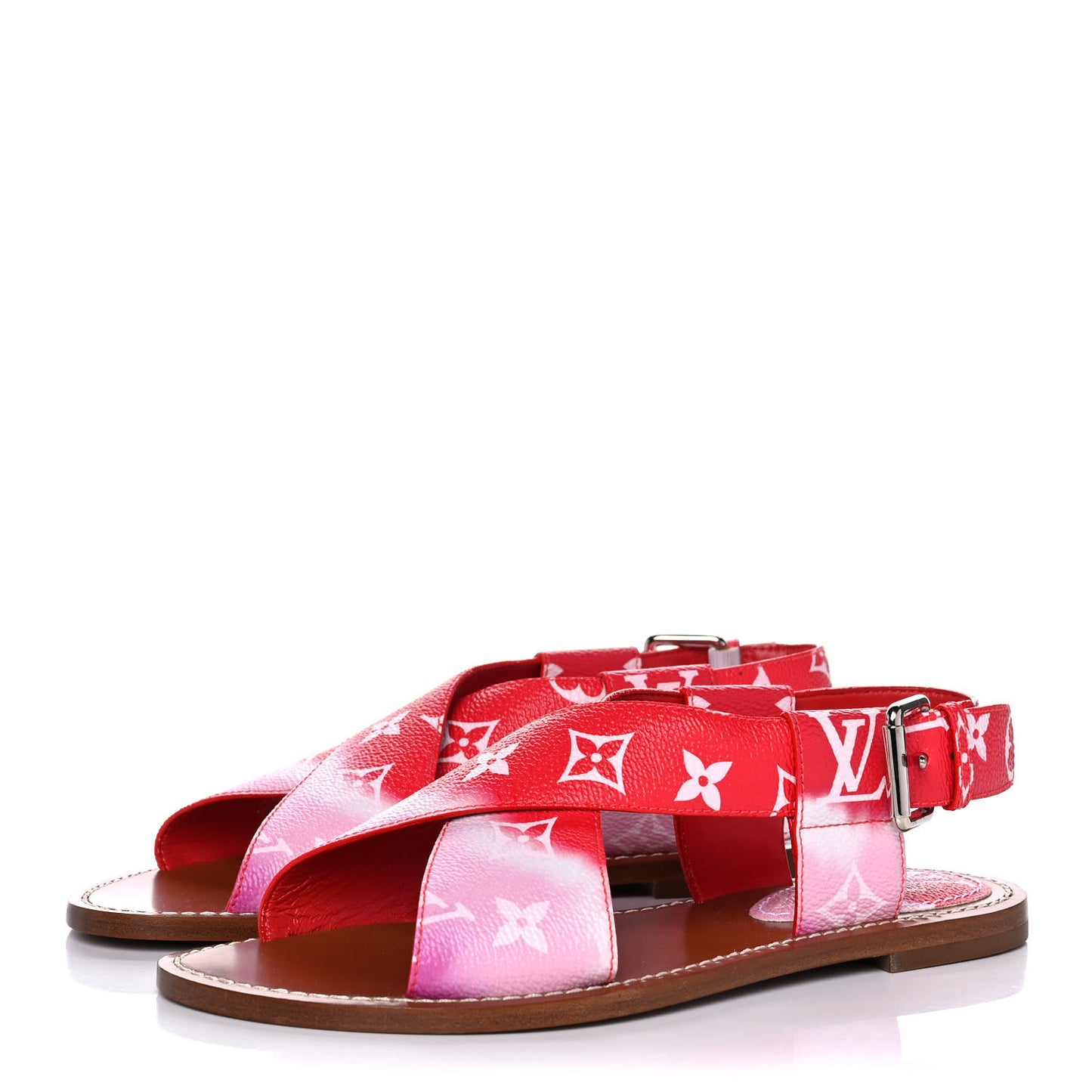 Monogram Escale Palma Flat Sandals 37 Rouge
