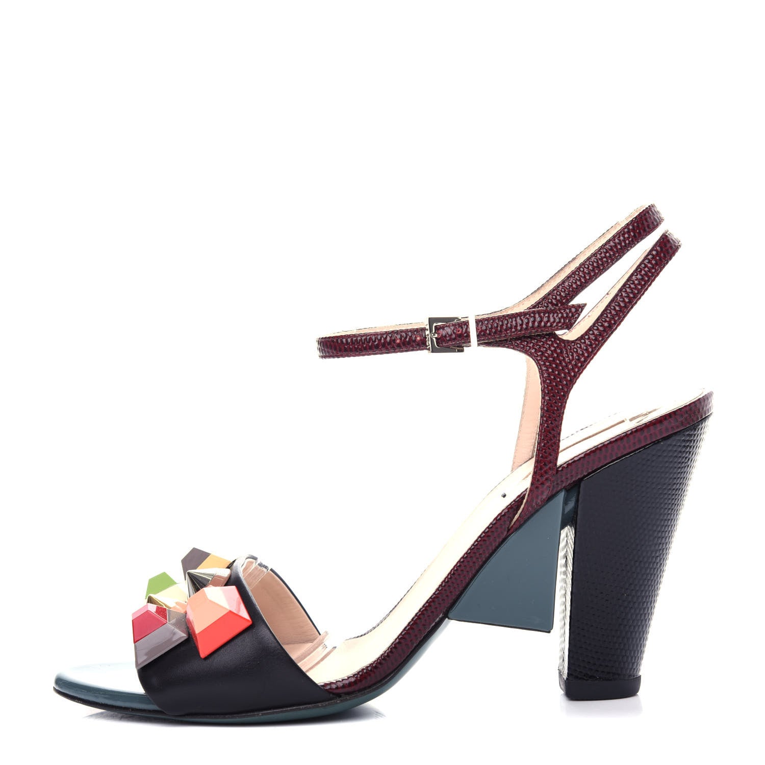 Fendi Calfskin Lizard Embossed Studded Colorblock Sandal 39 Multicolor 1 of 9