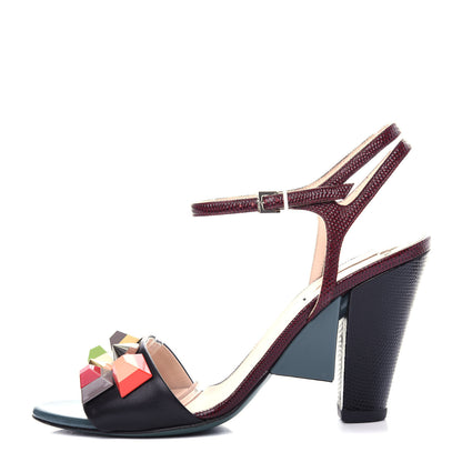 Fendi Calfskin Lizard Embossed Studded Colorblock Sandal 39 Multicolor 1 of 9