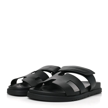 Hermes Calfskin Womens Chypre Sandals 38.5 Black 3 of 9