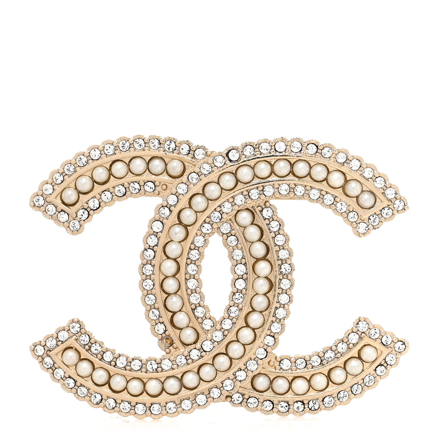 Pearl Crystal Lace Camellia CC Brooch Gold
