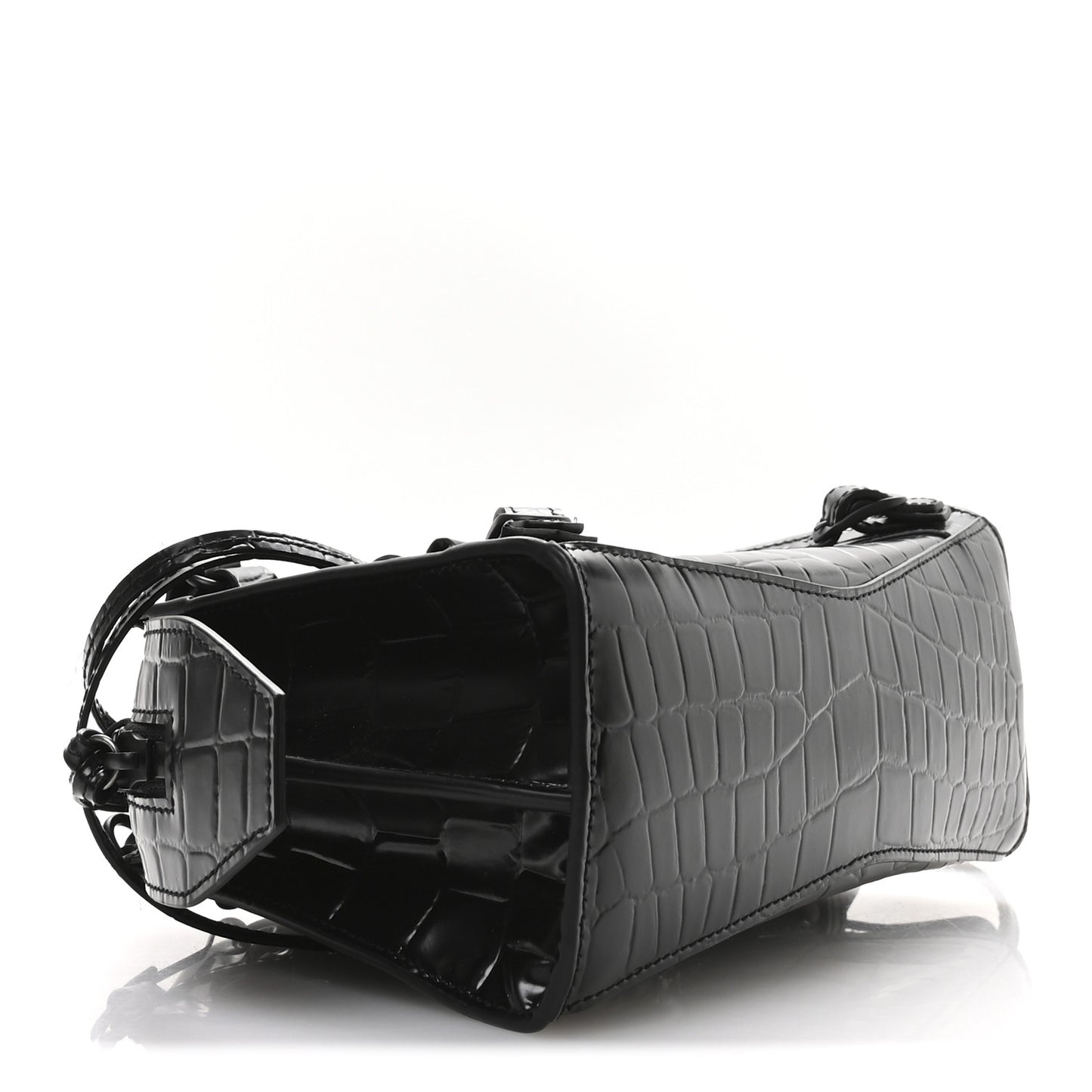 Semi Shiny Calfskin Crocodile Embossed Neo Classic Black Hardware Mini City Black