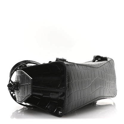 Balenciaga Semi Shiny Calfskin Crocodile Embossed Neo Classic Black Hardware Mini City Black 4 of 12