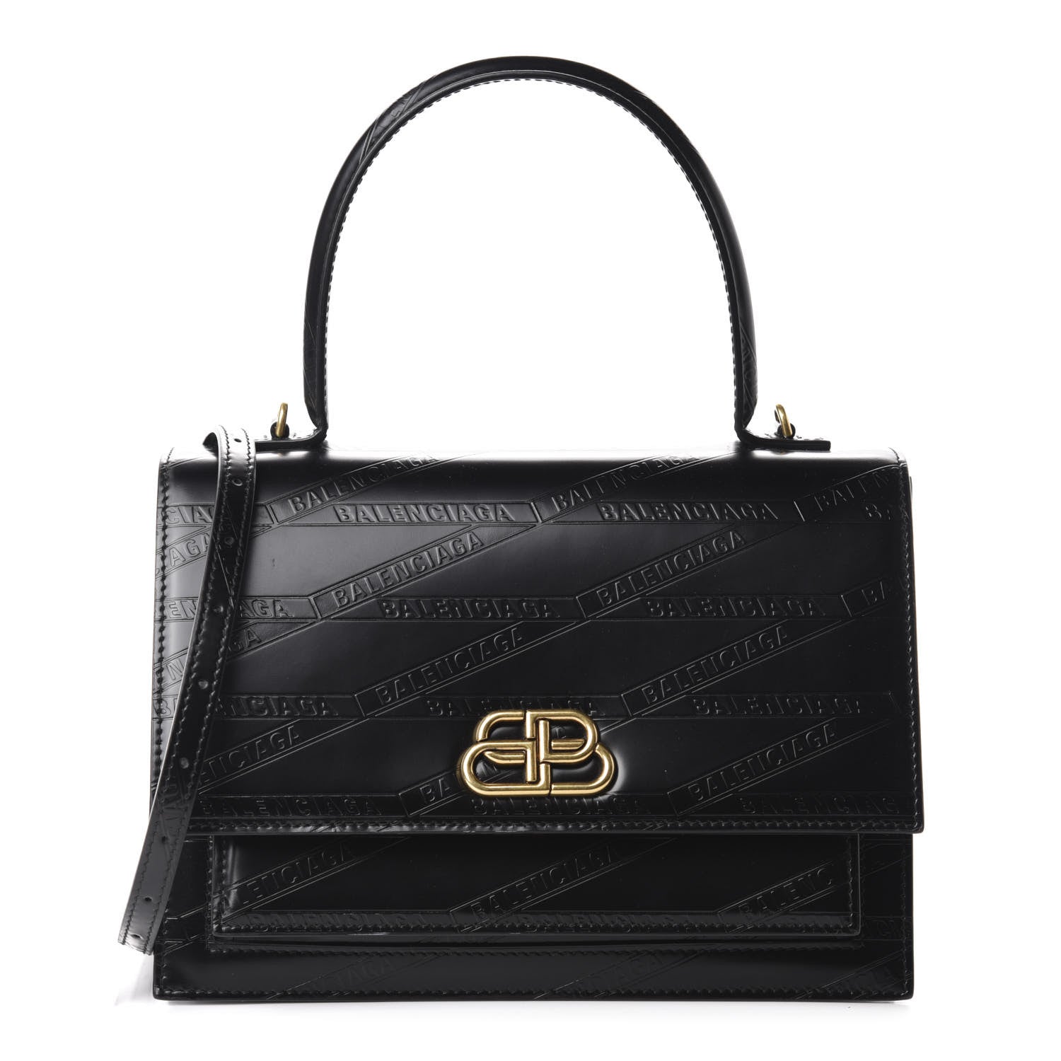 Balenciaga Calfskin Losange Monogram Embossed Medium Sharp Top Handle Bag Black 1 of 10