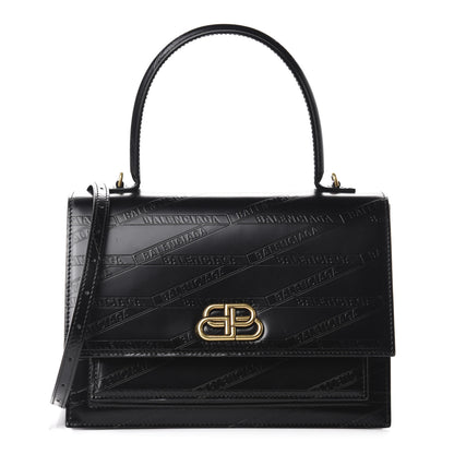 Balenciaga Calfskin Losange Monogram Embossed Medium Sharp Top Handle Bag Black 1 of 10