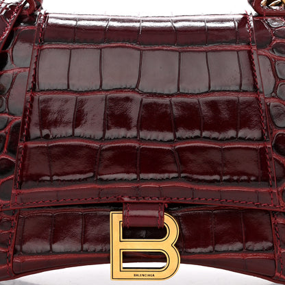 Balenciaga Shiny Calfskin Crocodile Embossed Small Hourglass Top Handle Bag Dark Red 9 of 12