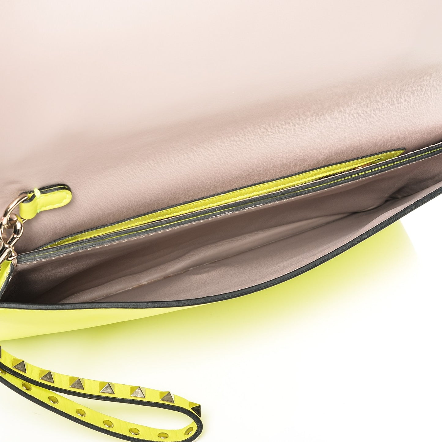 Nappa Rockstud Wristlet Clutch Yellow Fluo