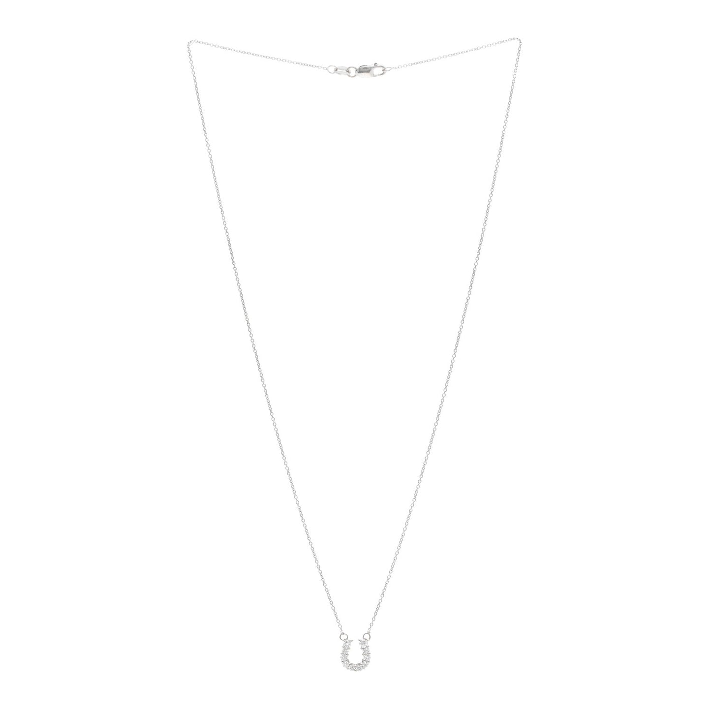 18K White Gold Diamond Horseshoe Pendant Necklace