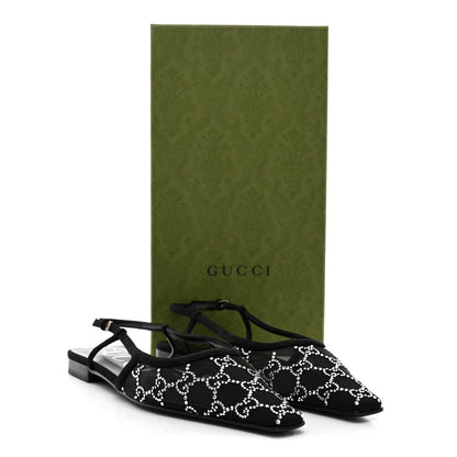 Gucci Tela Retino Kid Scamosciato Crystal GG Monogram Square Demi Ballet Flats  39.5 Black 12 of 12