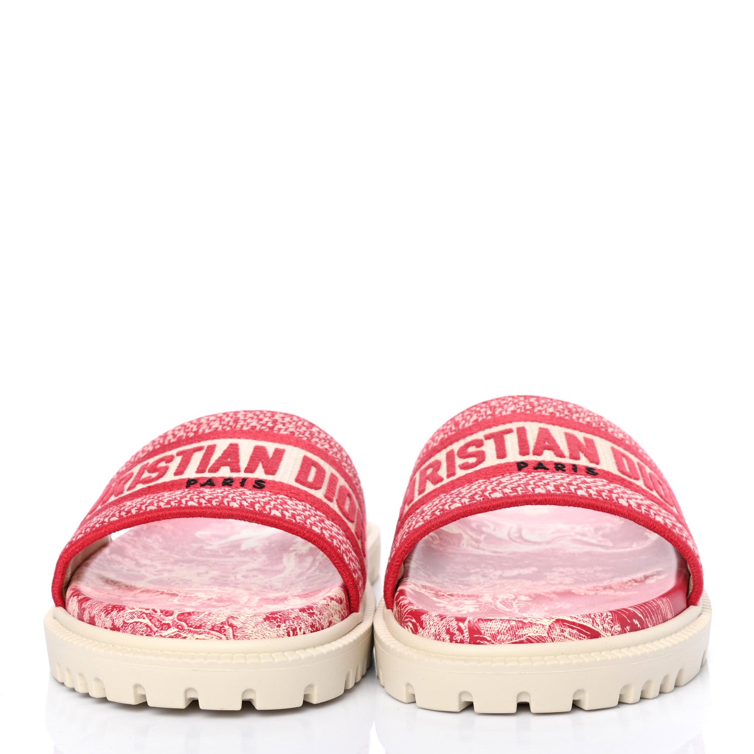 Christian Dior Canvas Toile de Jouy Embroidered Dway 10mm Slide Sandals 37.5 Off White Raspberry 2 of 8