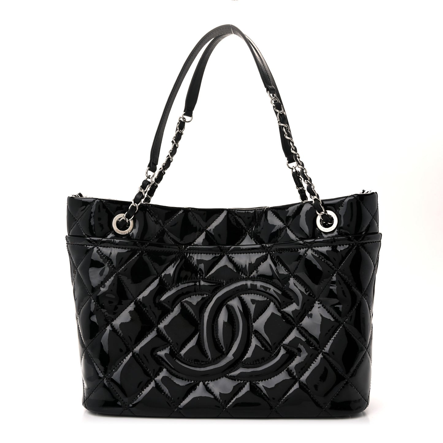 Patent Quilted Timeless CC Soft Tote Black