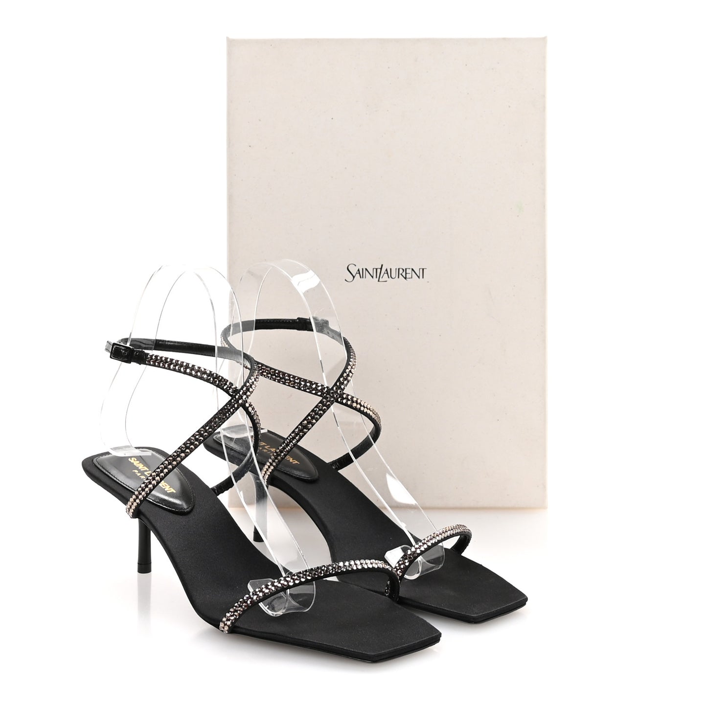 Crepe Satin Strass Baliqua 55 Ankle Strap Sandals 37.5 Black Greige