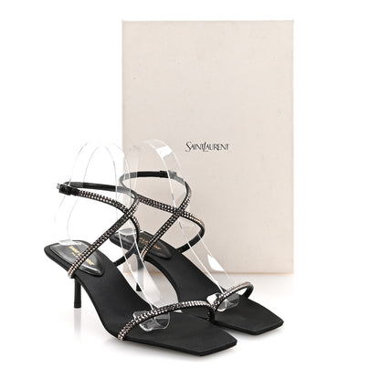 Saint Laurent Crepe Satin Strass Baliqua 55 Ankle Strap Sandals 37.5 Black Greige 9 of 9