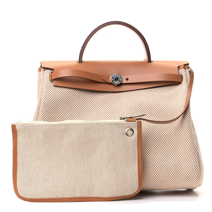 Hermes Vache Hunter Criss Viking Herbag Zip Retourne 31 PM Ecru Beige Naturel 1 of 4