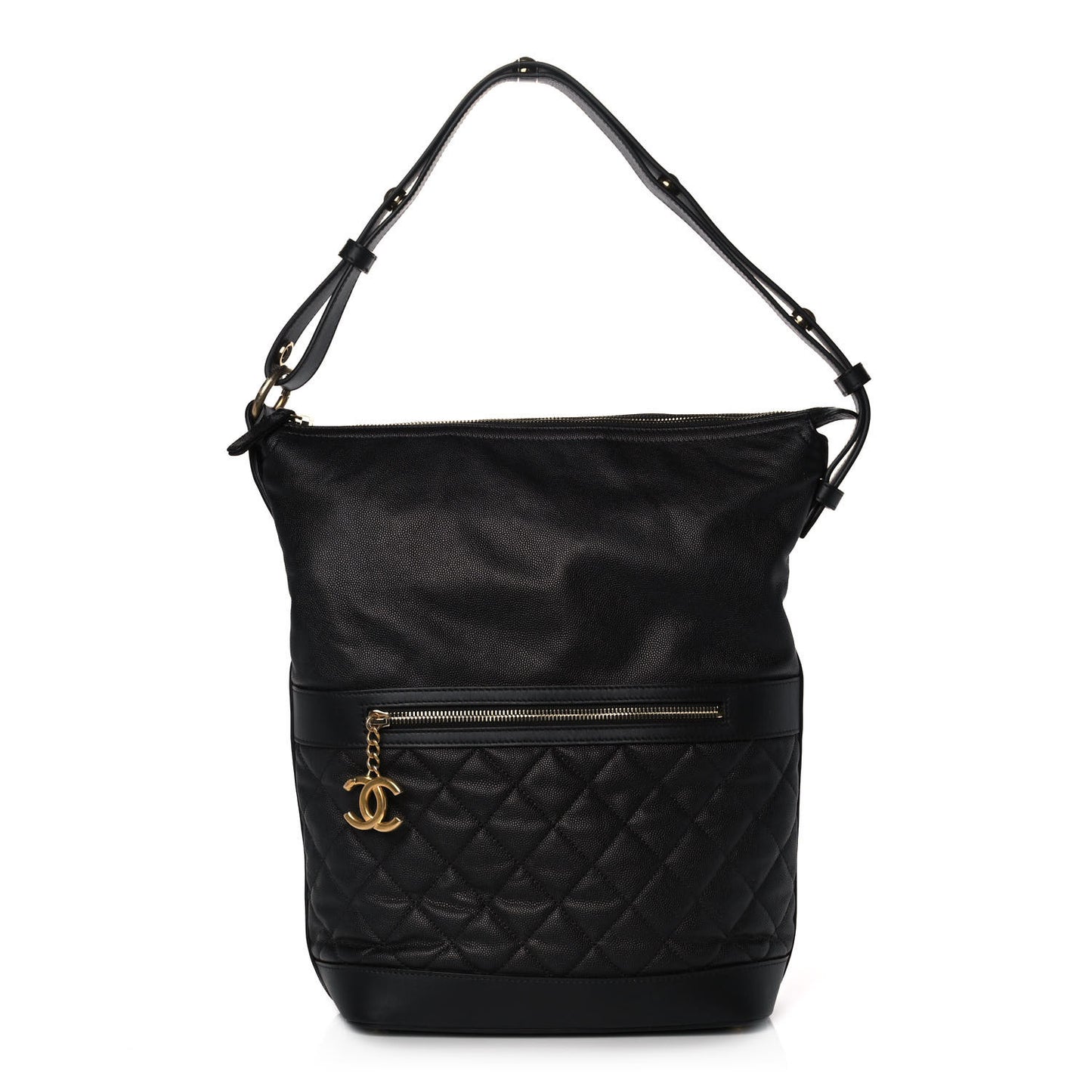 Caviar Lambskin Quilted Casual Style Hobo Black
