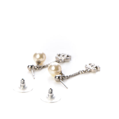 Chanel Crystal Pearl CC Drop Earrings Silver 3 of 4
