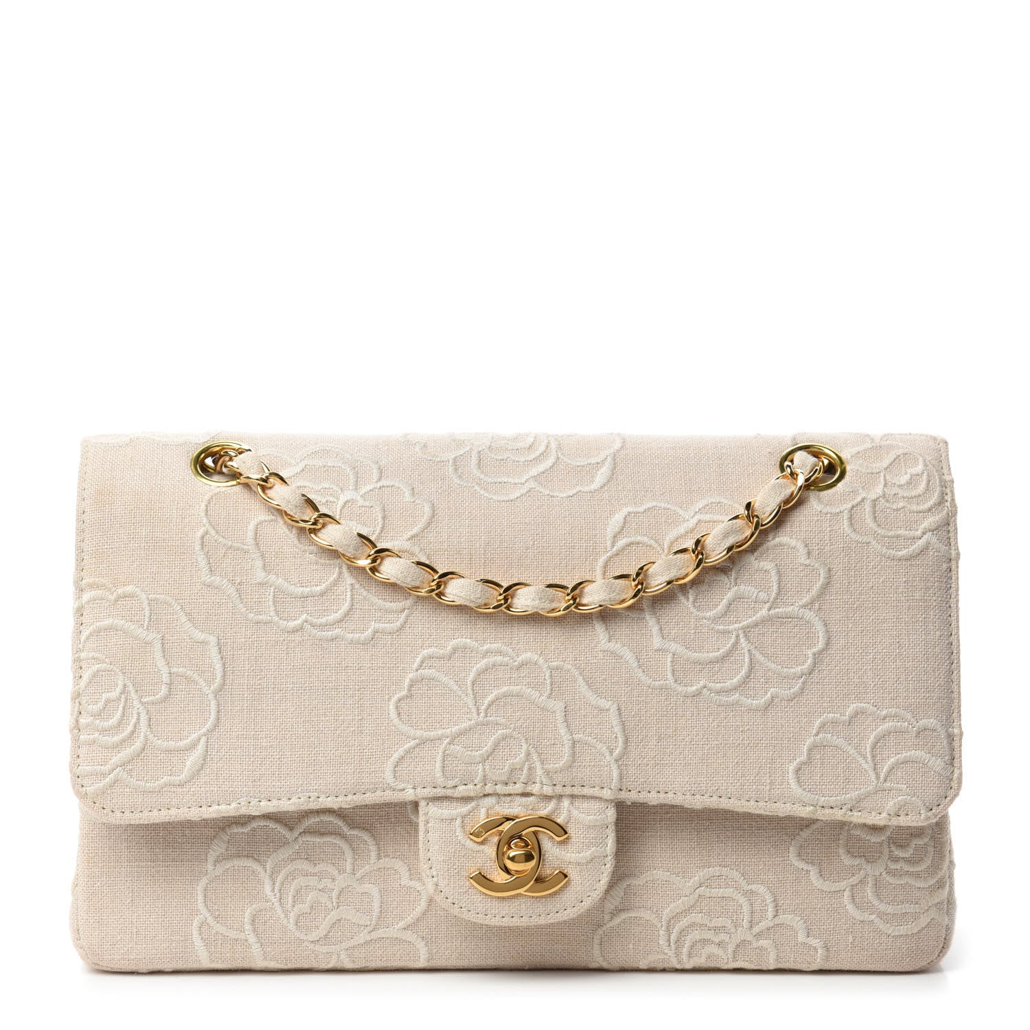 Chanel Canvas Camellia Embroidered Medium Double Flap Ivory 1 of 13