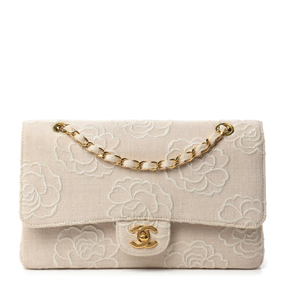 Chanel Canvas Camellia Embroidered Medium Double Flap Ivory 1 of 13