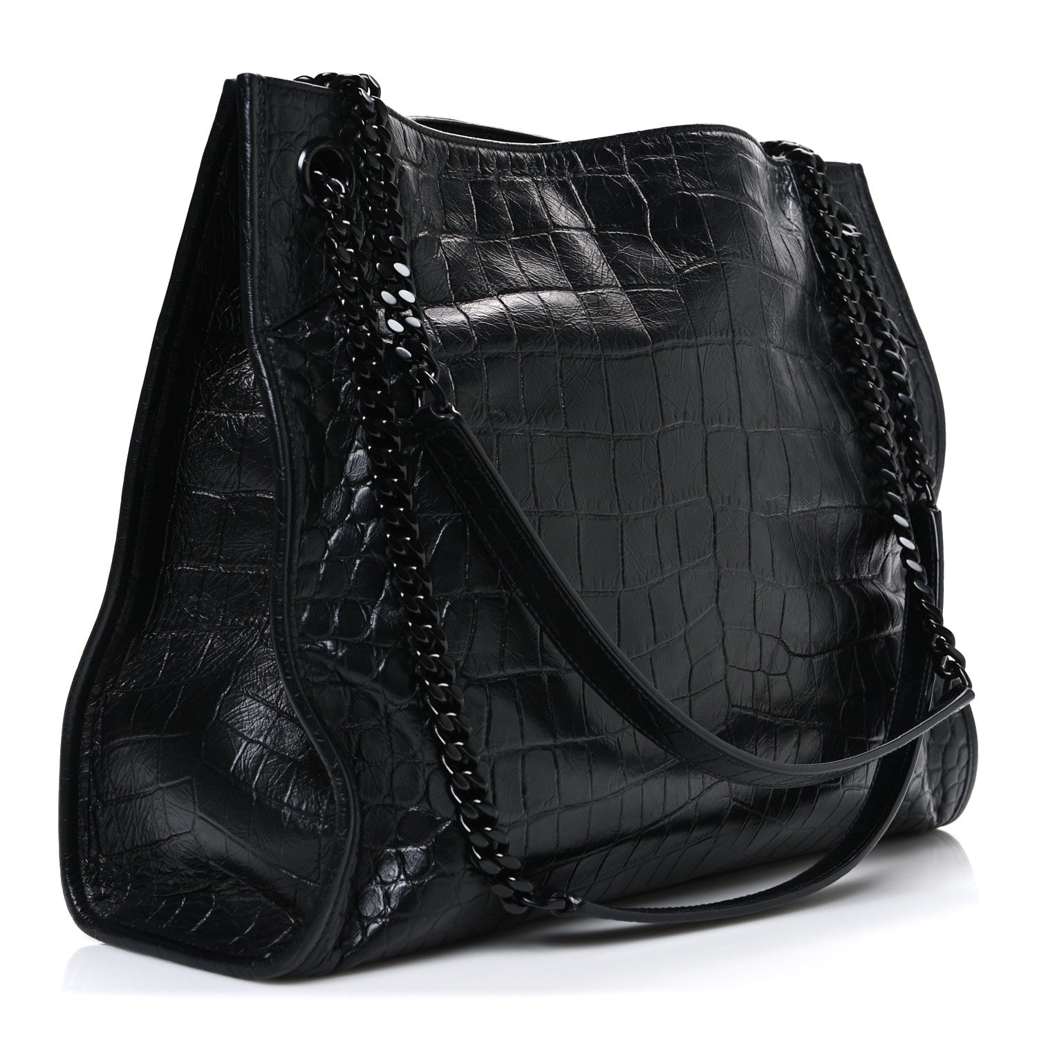 Saint Laurent Calfskin Crocodile Embossed Monogram Medium Niki Shopping Bag Black 3 of 12