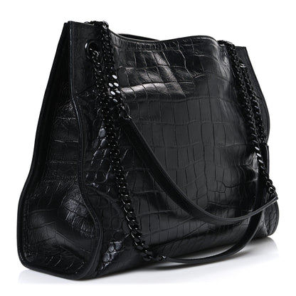 Saint Laurent Calfskin Crocodile Embossed Monogram Medium Niki Shopping Bag Black 3 of 12