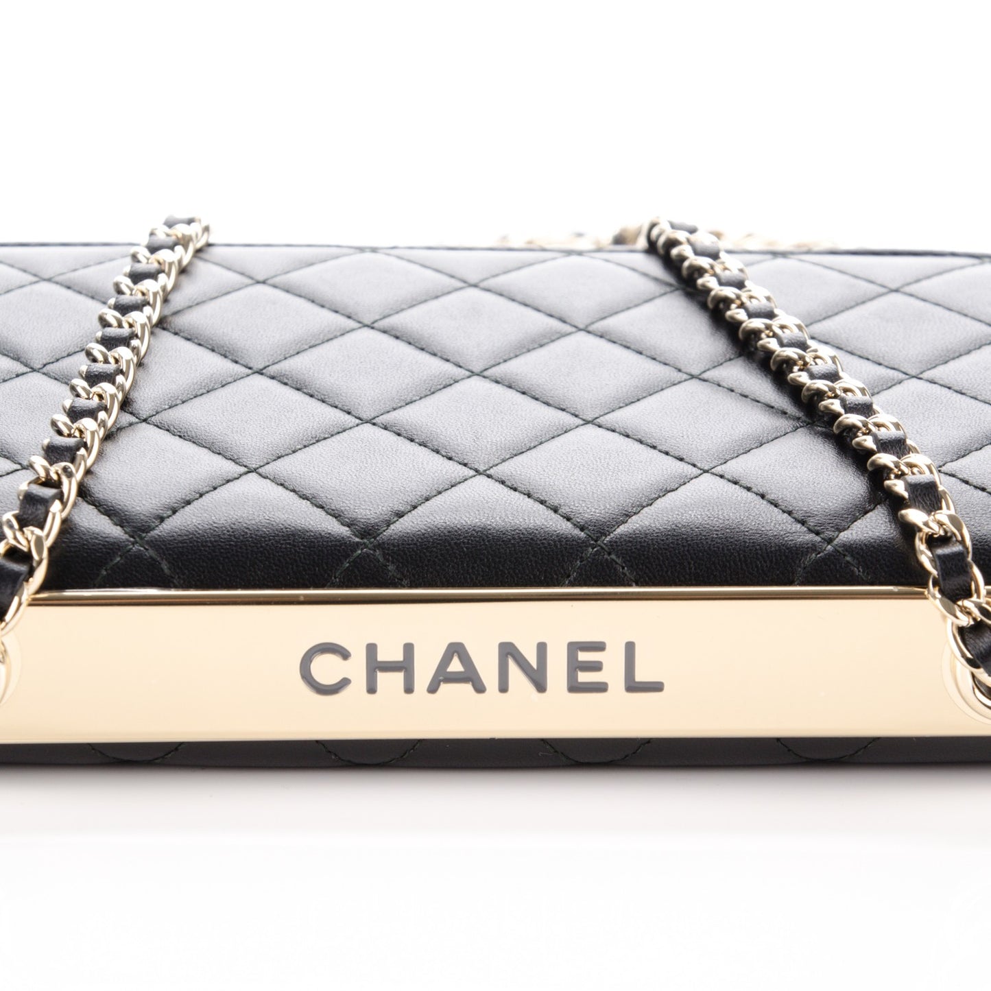 Lambskin Quilted Trendy CC Wallet On Chain WOC Black