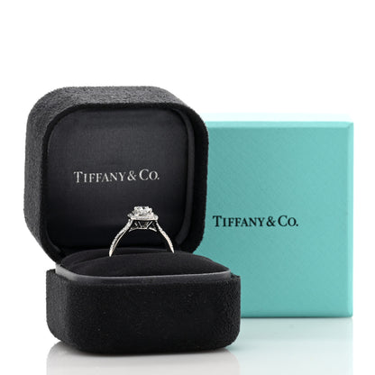 Tiffany Platinum Diamond .44ct Soleste Cushion Cut Double Halo Engagement Ring 48 4.5 5 of 5