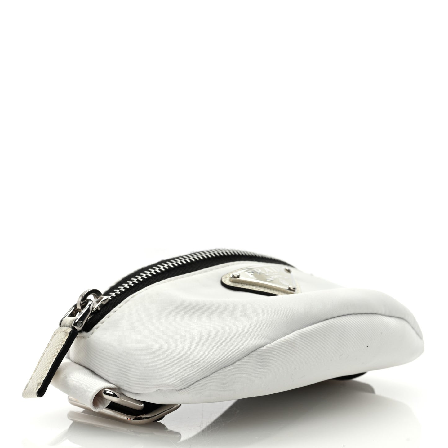 Tessuto Nylon Travel Saffiano Metal Triangle Logo Mini Arm Pouch White