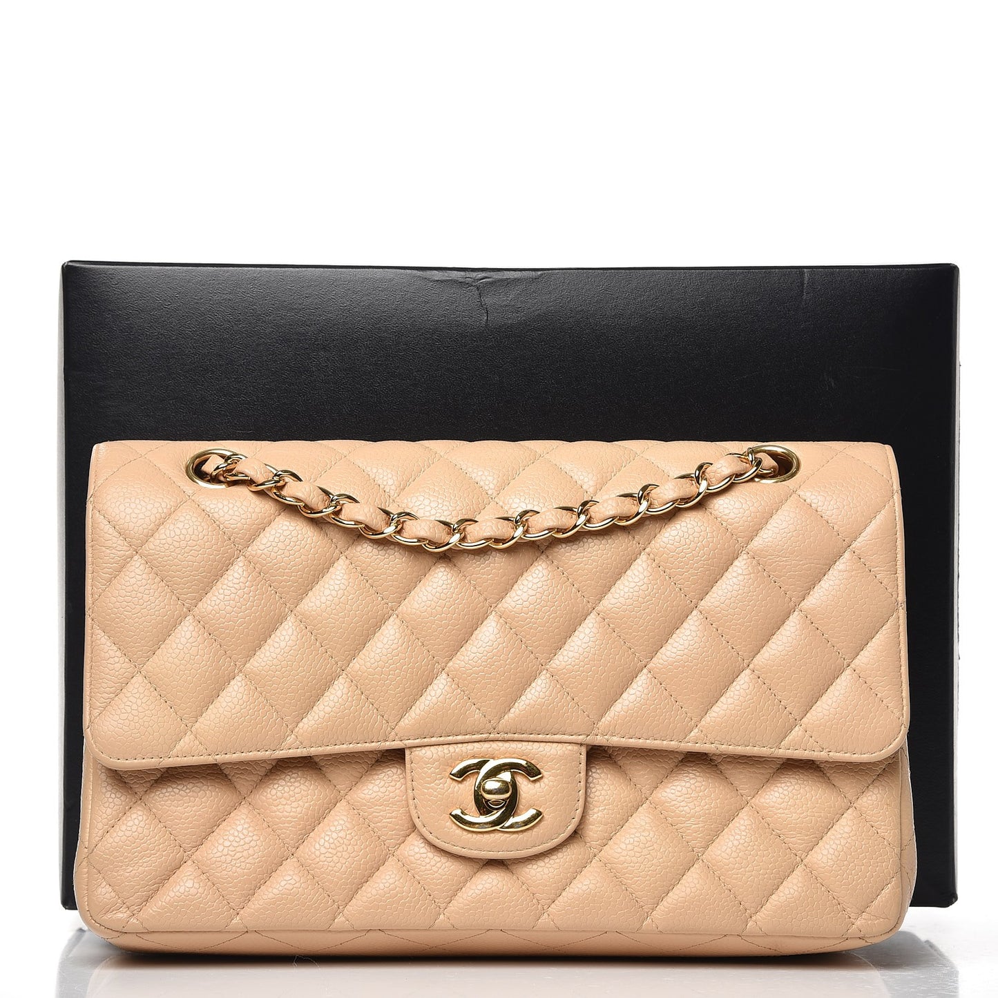 Caviar Quilted Medium Double Flap Beige Clair