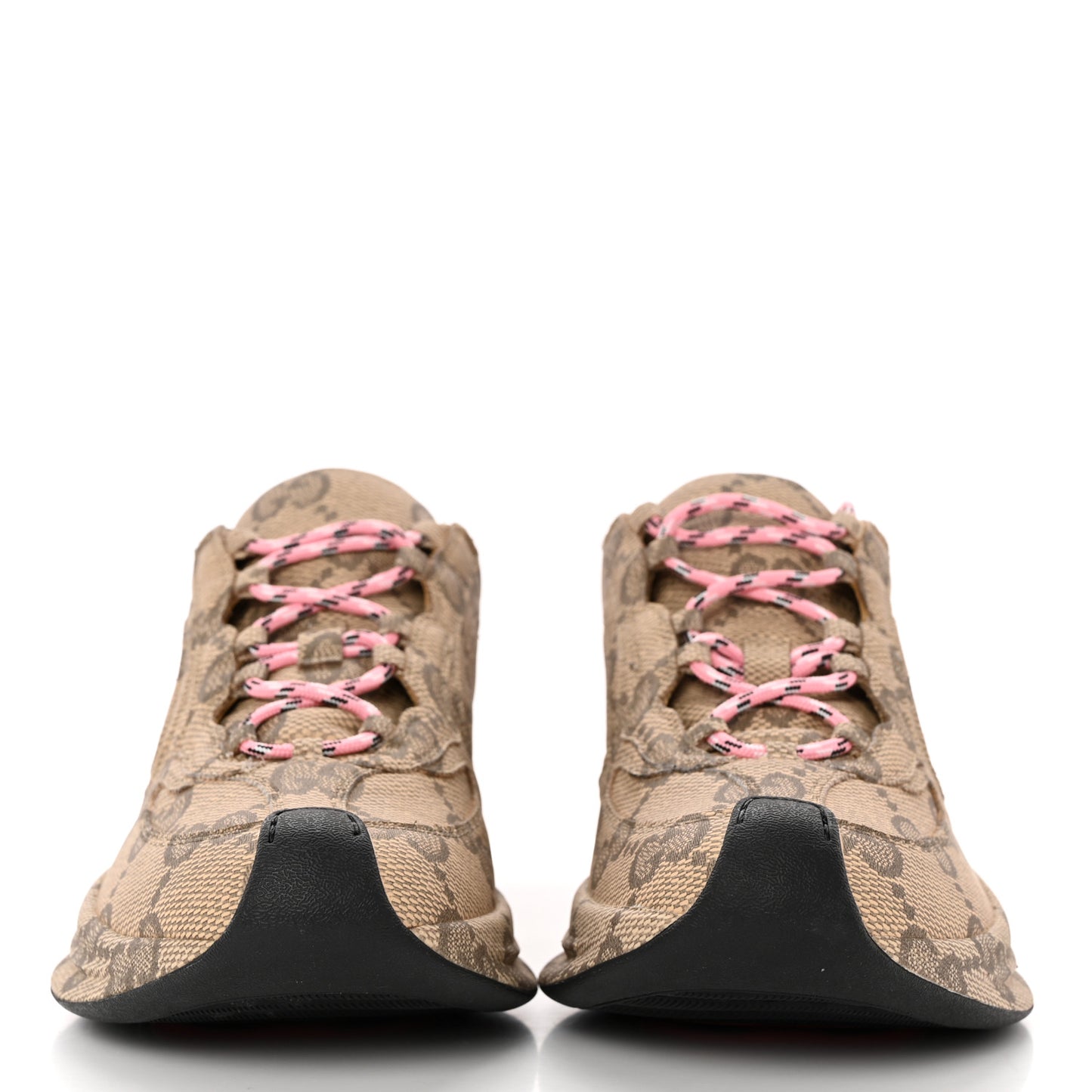 Ultralight Plume Calfskin Monogram Printed Womens Gucci Run Sneakers 38.5 Beige Ebony