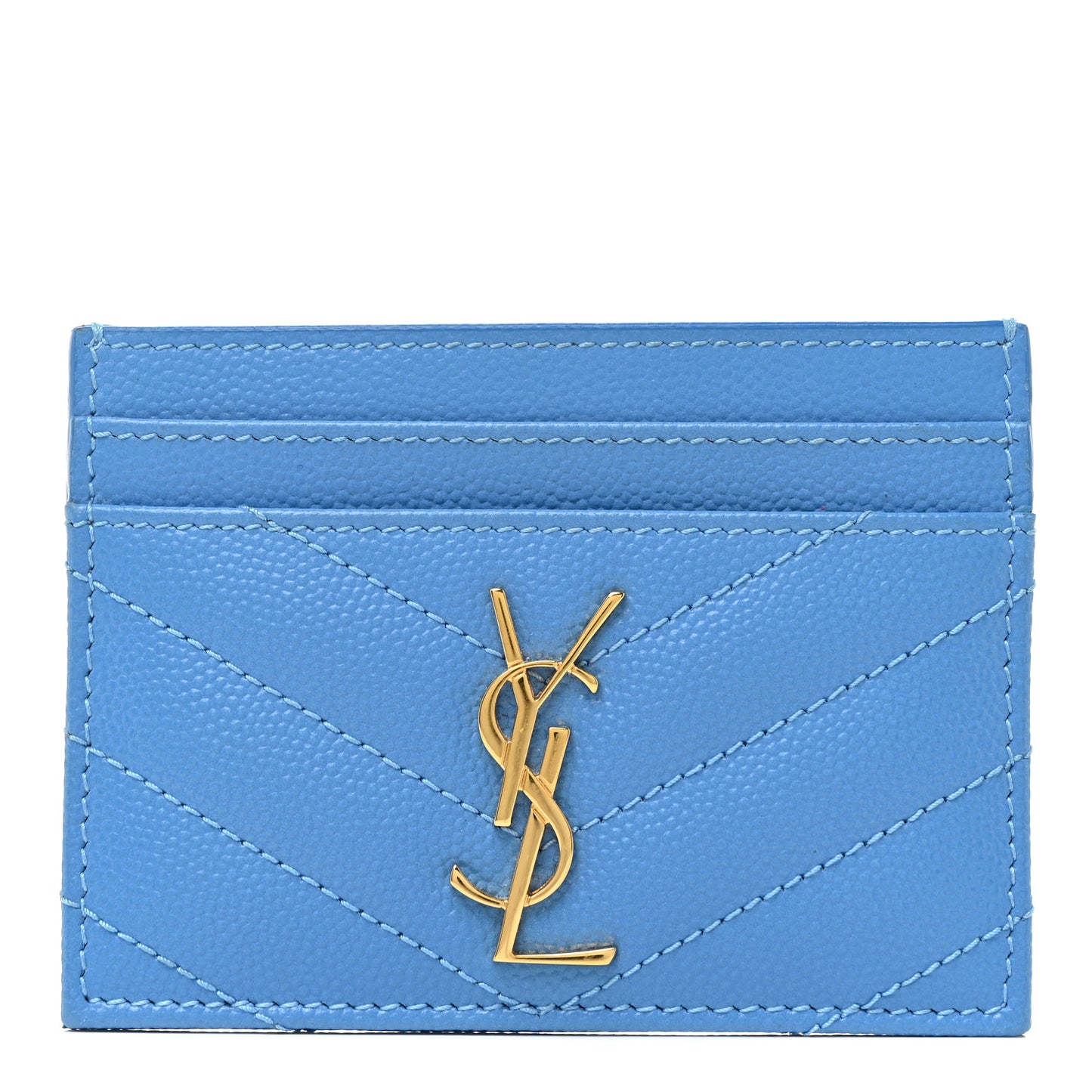 Grain De Poudre Matelasse Chevron Cassandre Credit Card Case Blue Clair