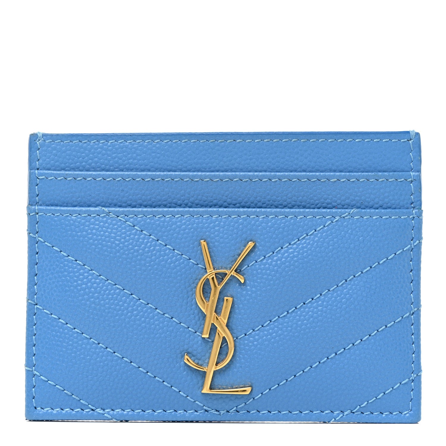 Saint Laurent Grain De Poudre Matelasse Chevron Cassandre Credit Card Case Blue Clair 1 of 11