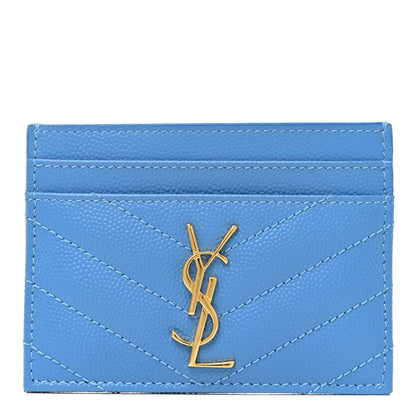 Saint Laurent Grain De Poudre Matelasse Chevron Cassandre Credit Card Case Blue Clair 1 of 11