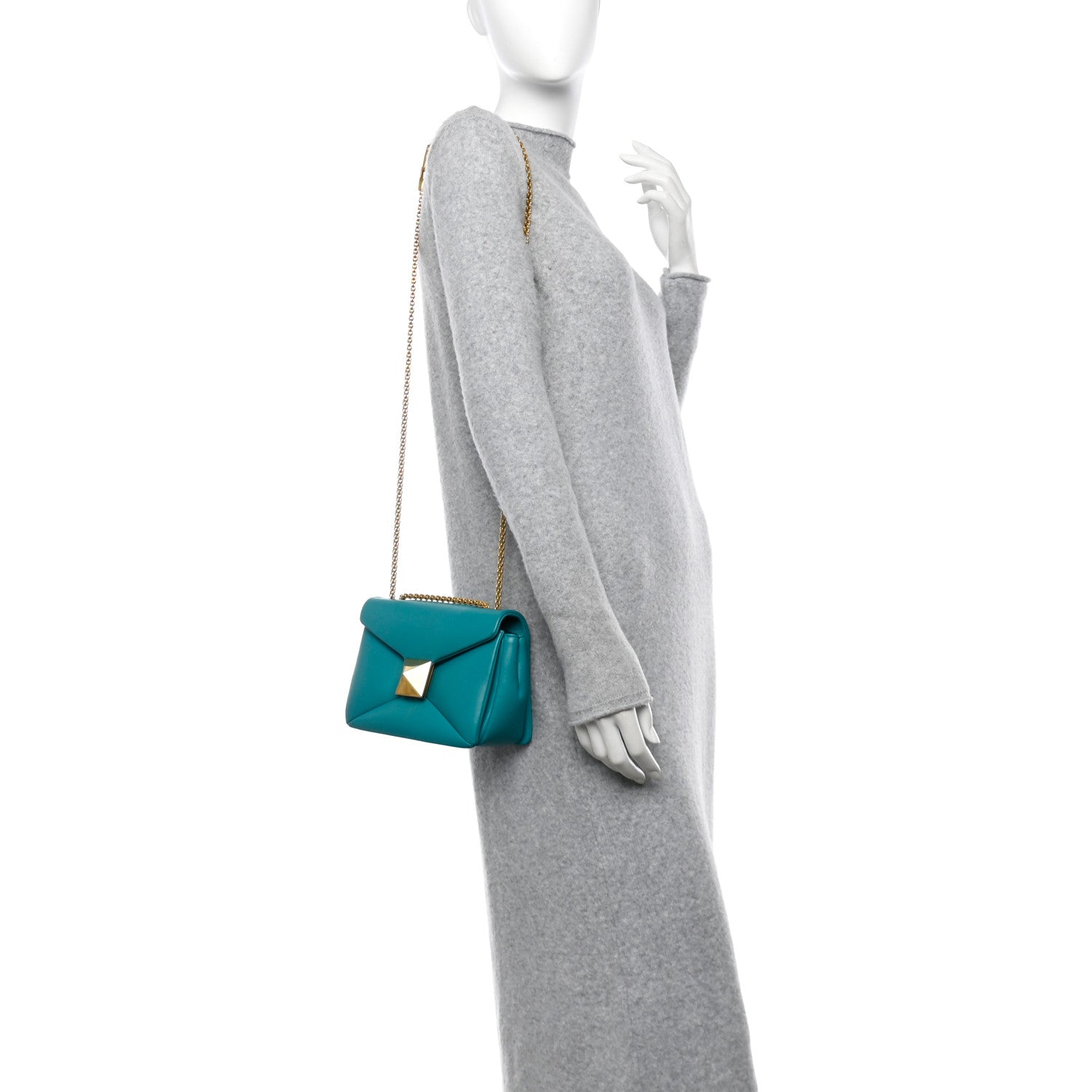 Valentino Garavani Nappa One Stud Chain Clutch Ultra Marine Green 3 of 12