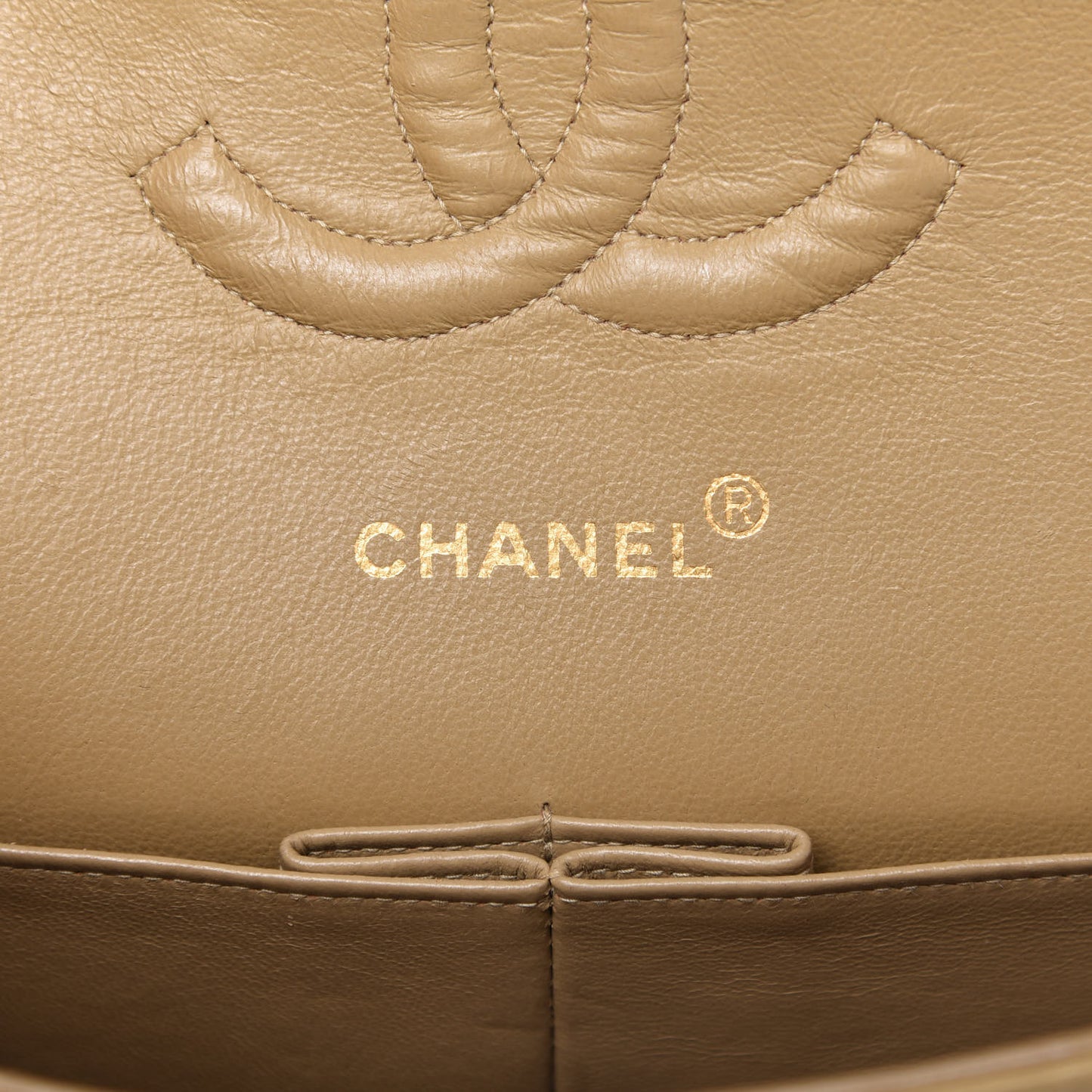 Lambskin Quilted Medium Double Flap Beige