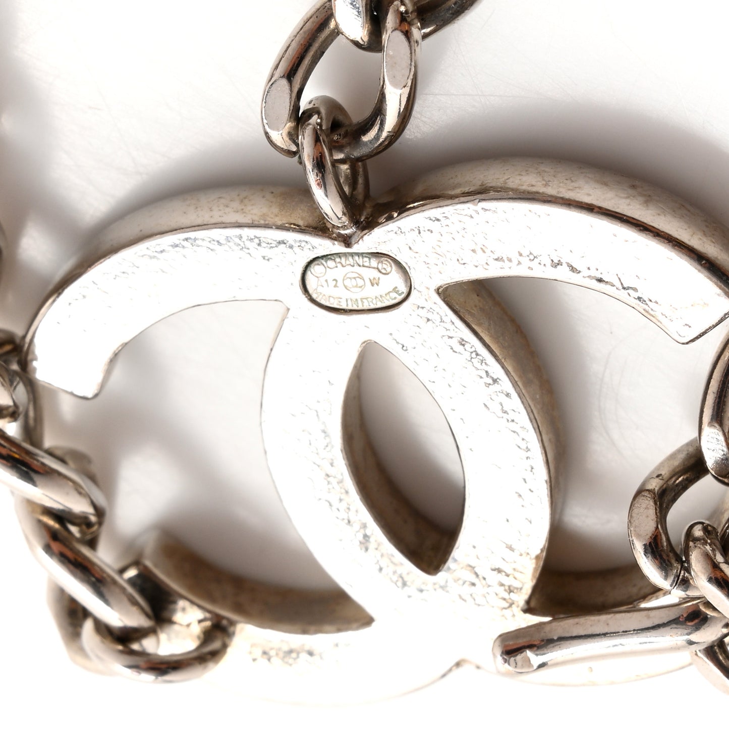 Metal Enamel CC Adjustable Chain Logo Belt Silver Black