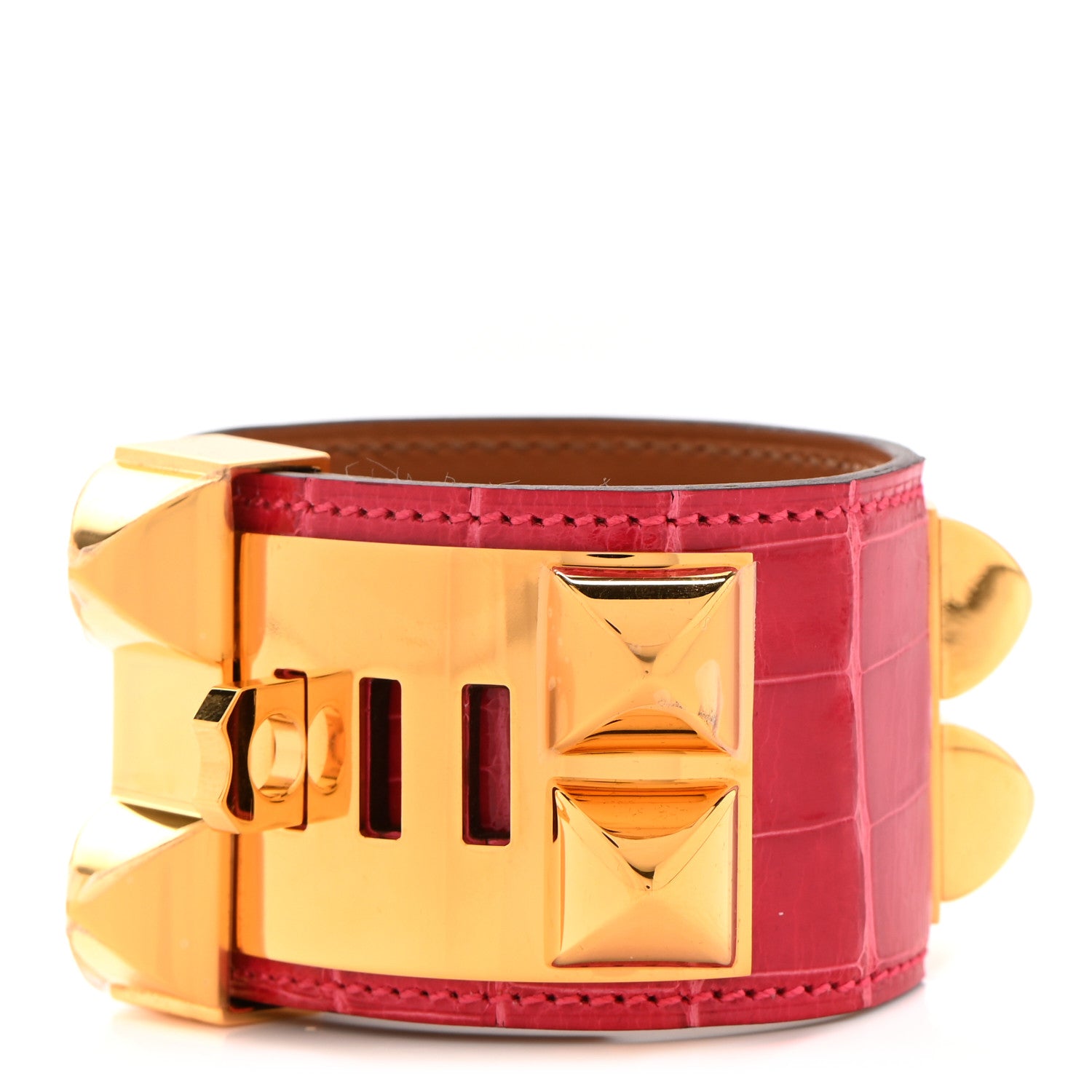 Hermes Shiny Alligator Collier de Chien CDC Bracelet T2 Rose Extreme 3 of 6