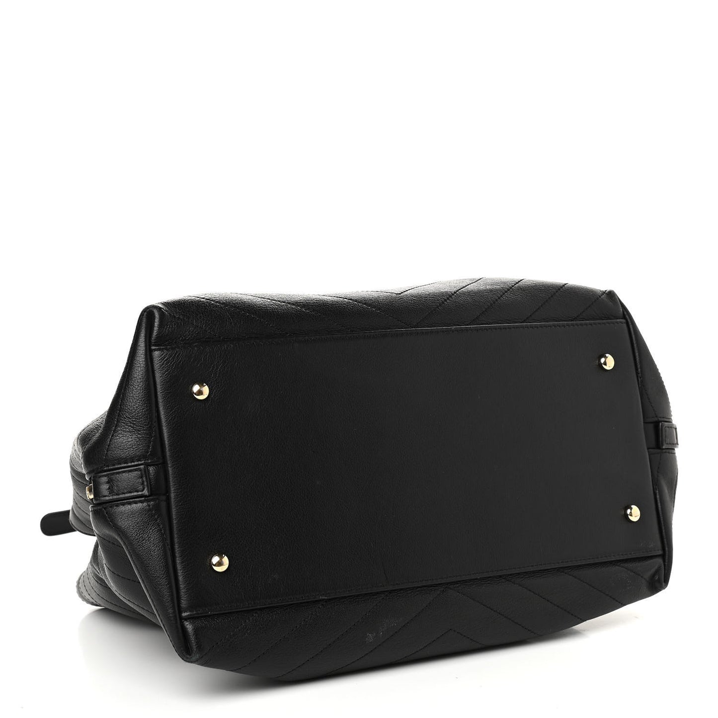 Calfskin Stitched Large Chevron Chic Shopping Bag Black