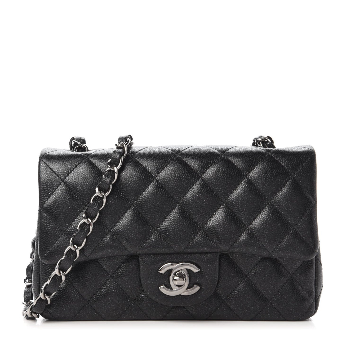 Iridescent Caviar Quilted Mini Rectangular Flap Black