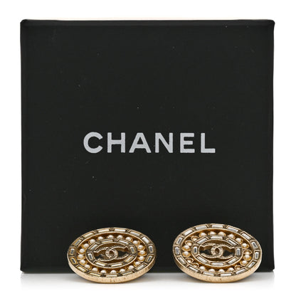 Chanel Pearl Crystal Baguette CC Round Earrings Gold 6 of 6