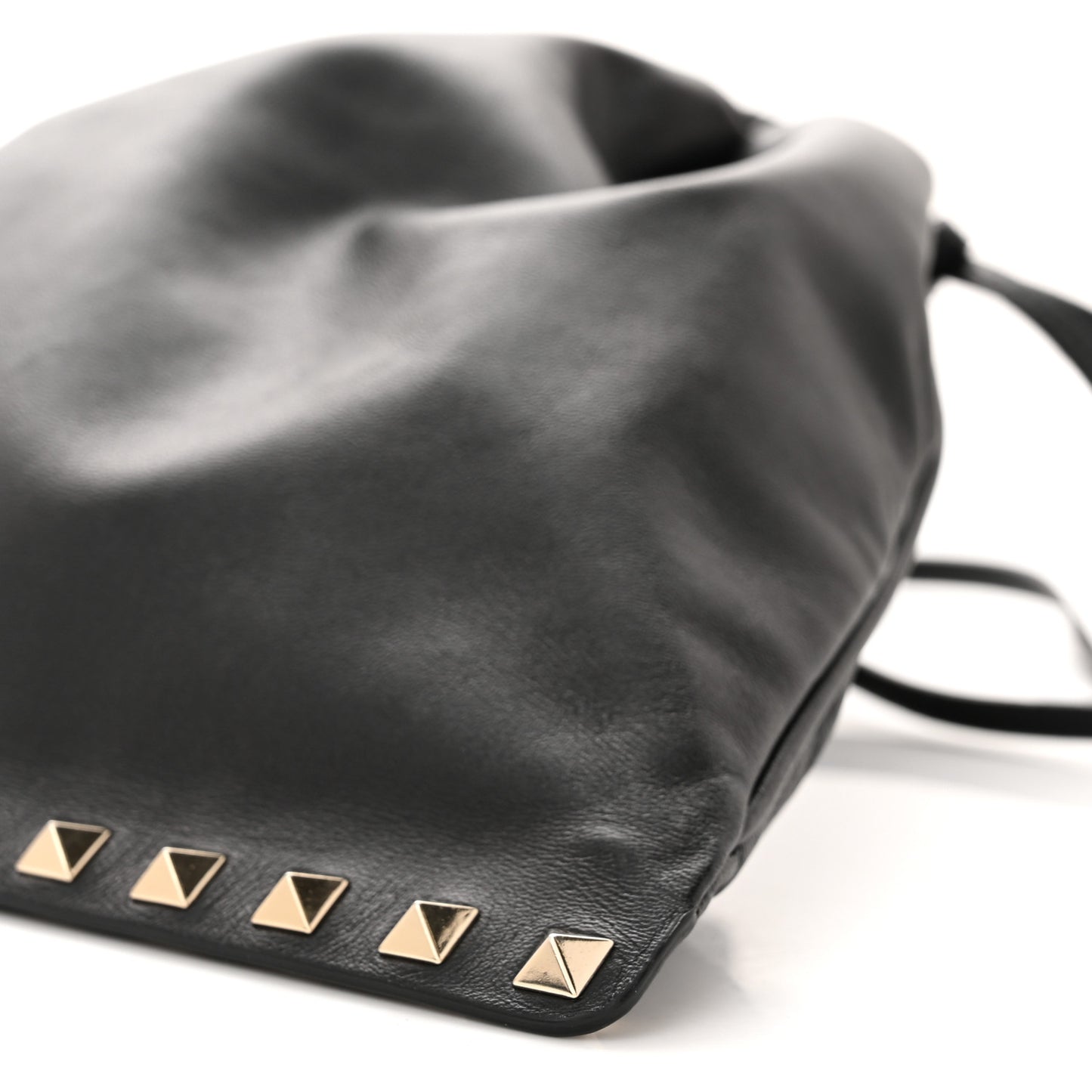 Calfskin Rockstud Drawstring Pouch Black