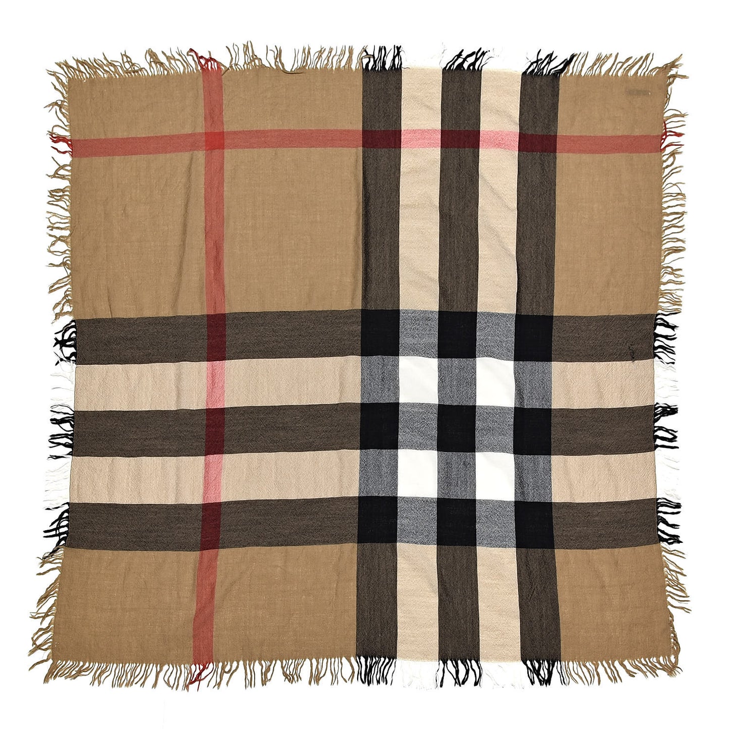 Merino Wool House Check Square Scarf Brown