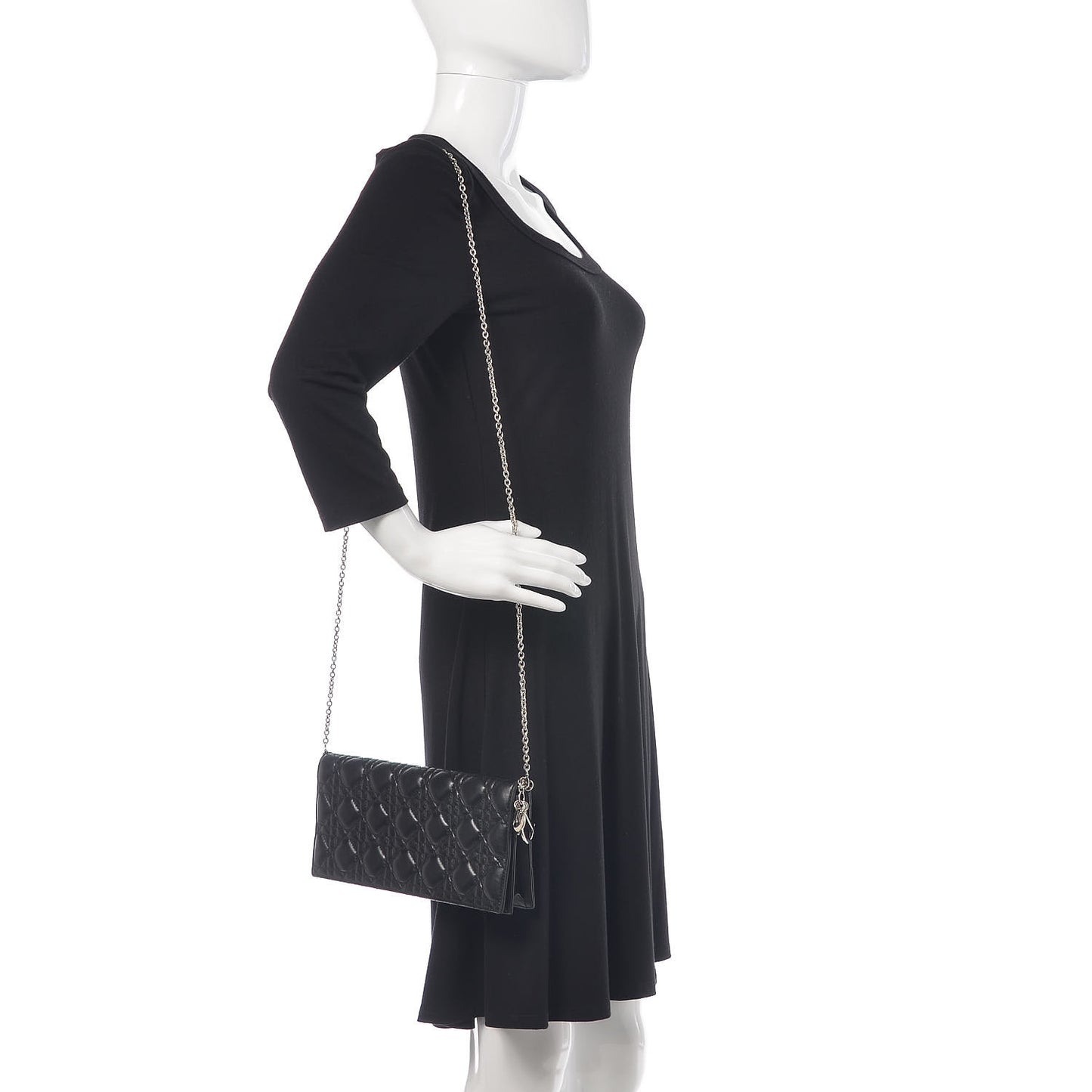 Lambskin Cannage Lady Dior Convertible Clutch Black