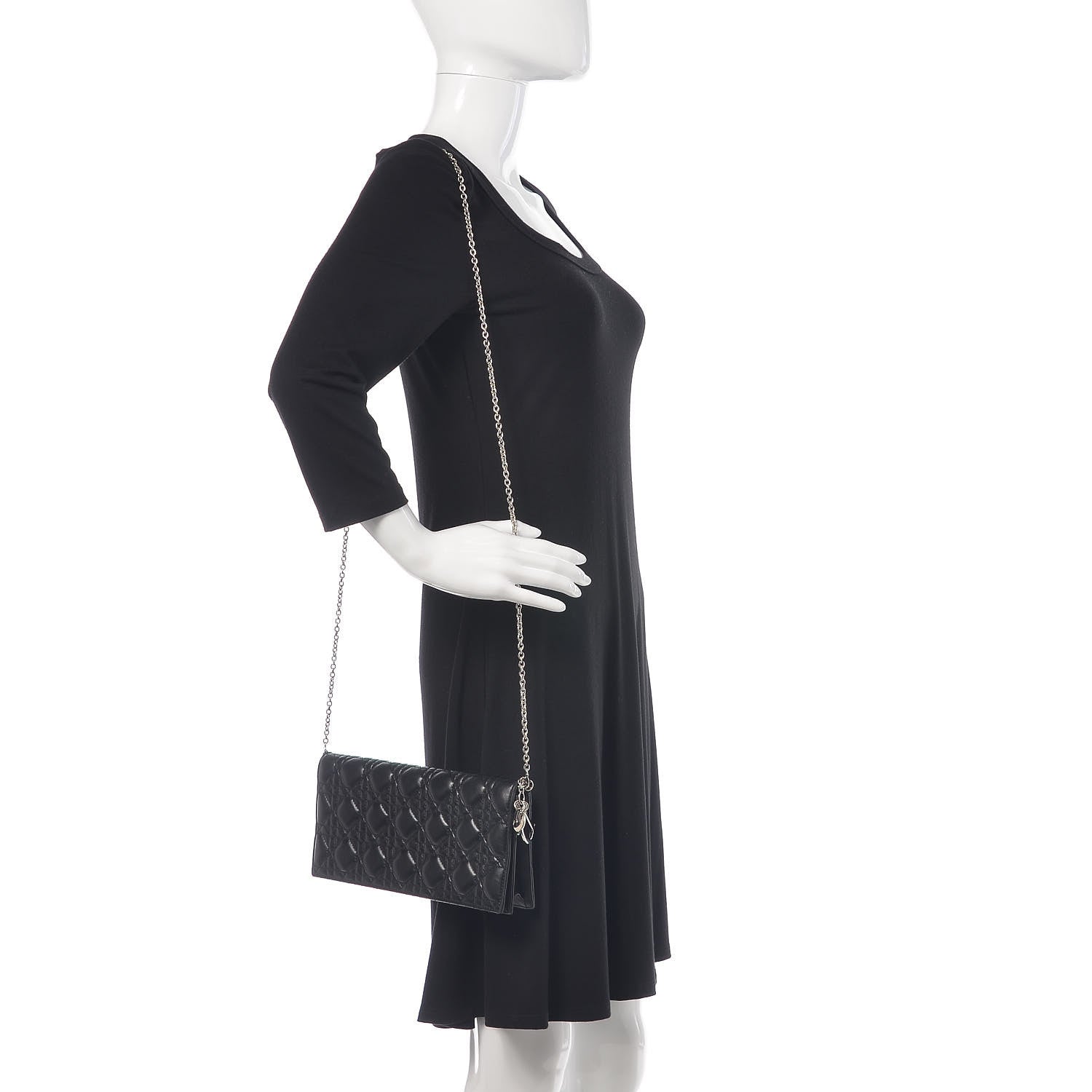 Christian Dior Lambskin Cannage Lady Dior Convertible Clutch Black 2 of 11