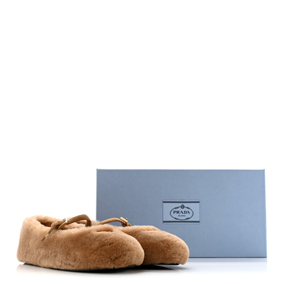 Prada Shearling Triangle Ballerina Flats 37 Caramel 9 of 9
